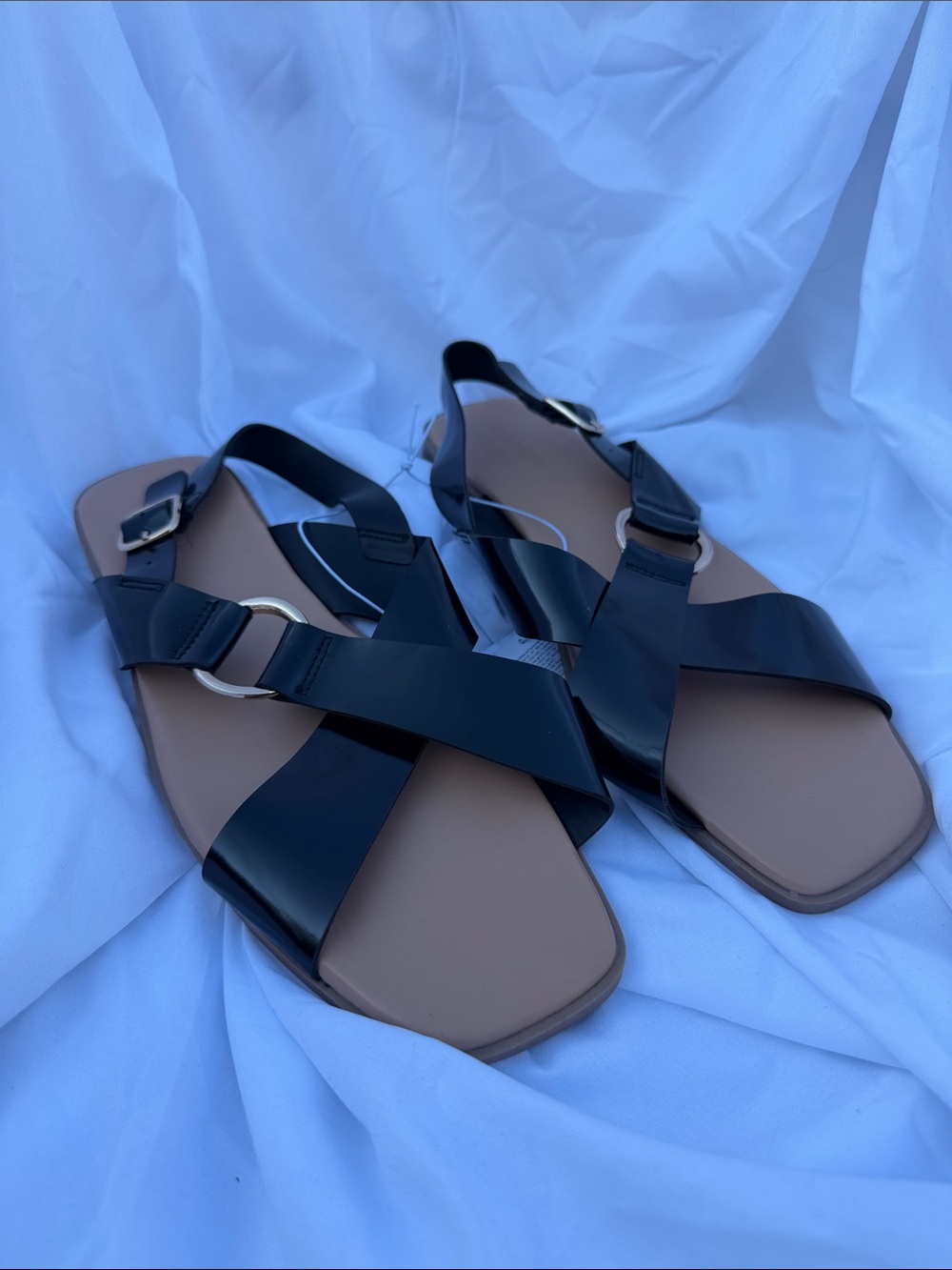 Old Navy Black Crisscross Slingback Sandals with Gold Rings
